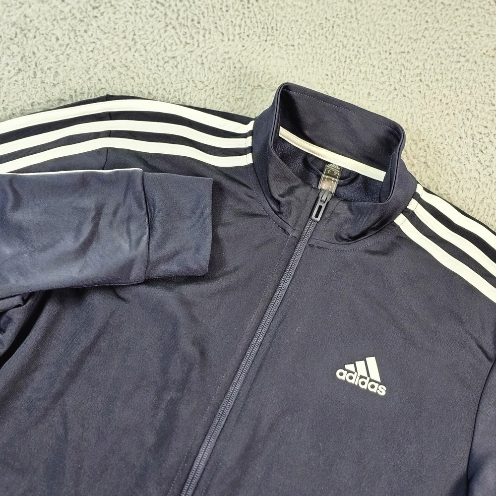Adidas Track Jacket Mens Small Navy Primegreen 3 Stripe Full Zip Athletic H45100